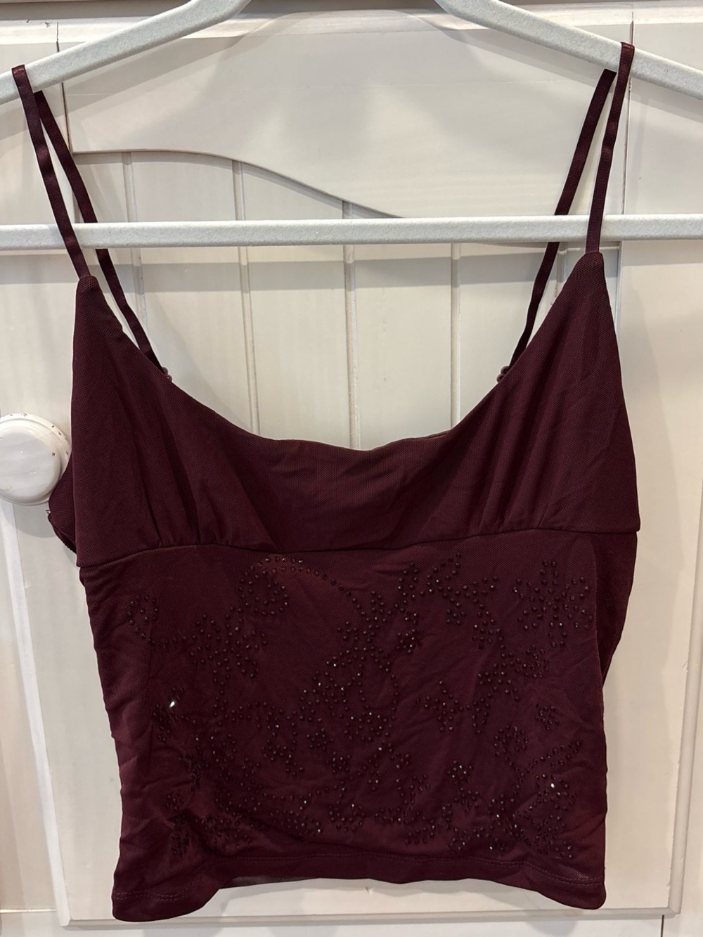 Burgundy Beaded Spaghetti Strap Tank Top